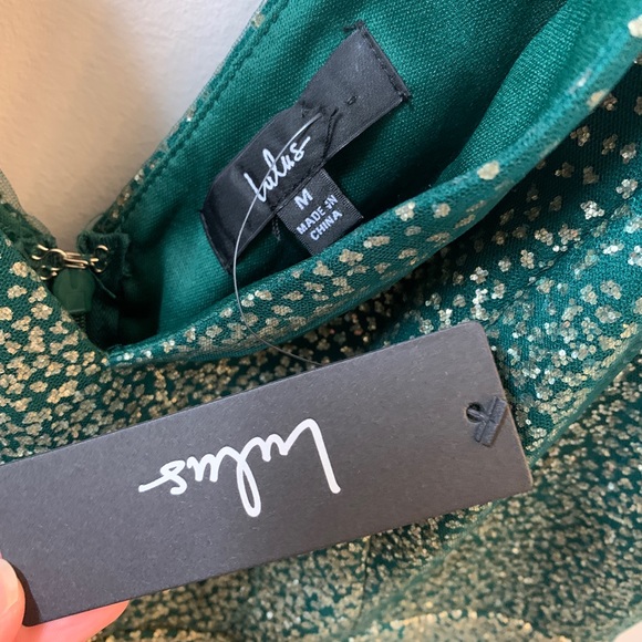 Lulus Ballerina Dream Dress Emerald Green Gold Medium Sparkle Sequin NEW - Picture 5 of 6